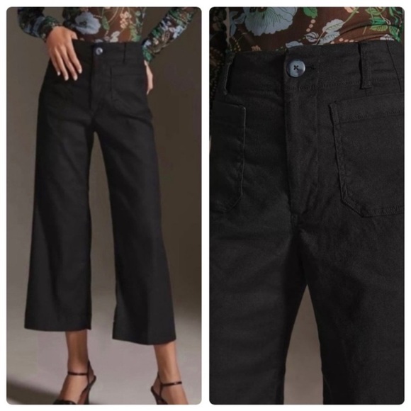 Anthropologie Maeve The Colette Cropped Linen Wide-Leg Pants Black Size 30 - Picture 2 of 11